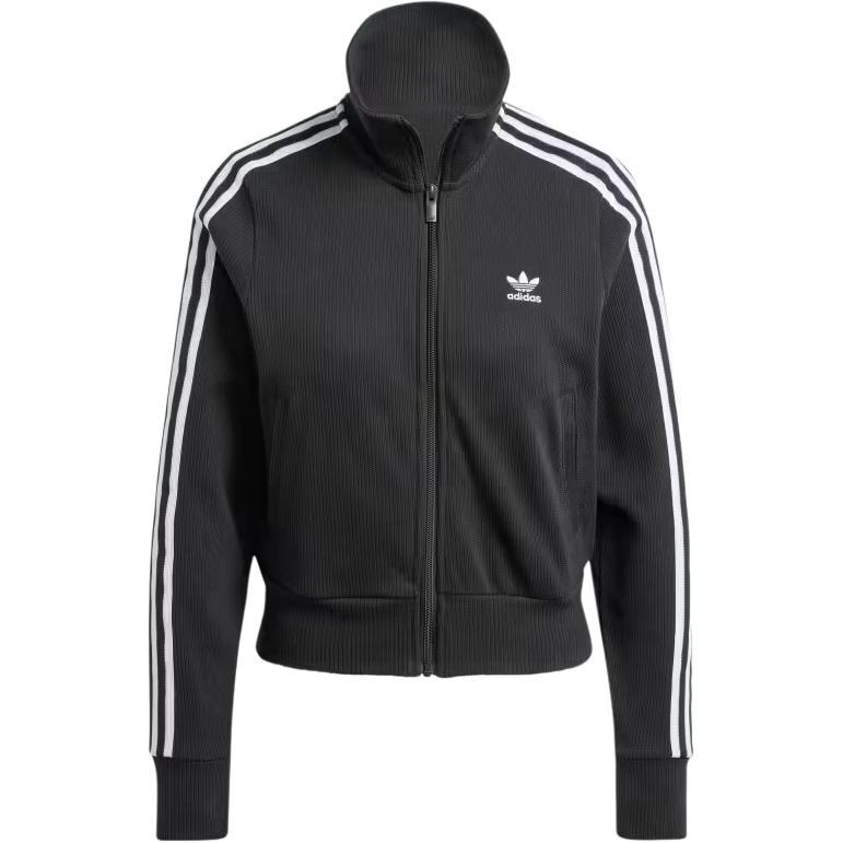 Adidas Originals Zipper Fashion Striped Casual Retro Sports Stand Wool Jacket Women Jacket Black IY7278 2XS