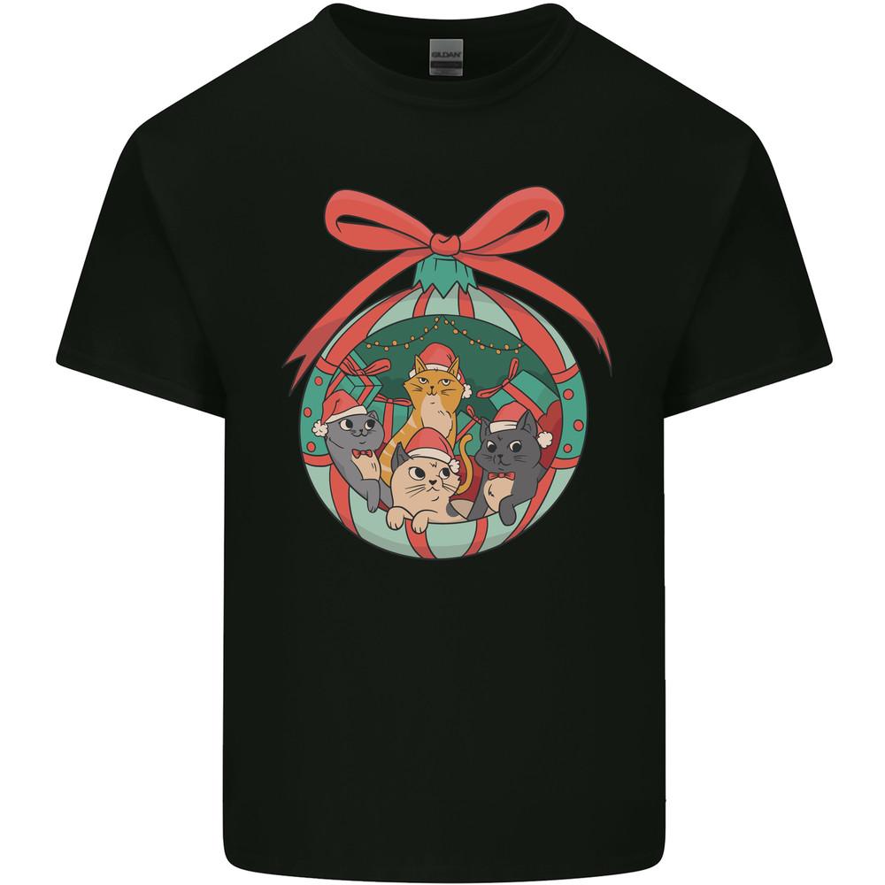 Funny Christmas Cats Bauble Mens Light Cotton T-Shirt Unisex T-Shirt S
