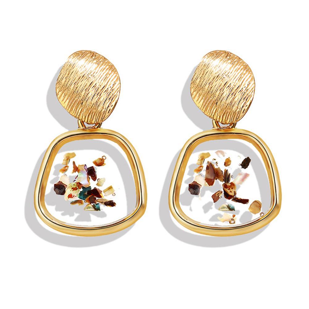 Woman Fashion Retro Shells Geometric Irregular Square Pendant Earrings