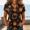 Women's Casual V-Neck Halloween Printed T-Shirt for Party Costume