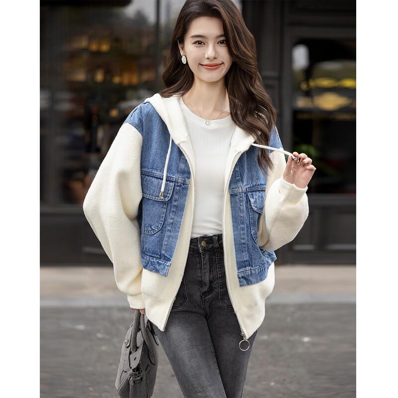 

Mocana Women s Casual Denim Spliced Long Sleeve Jacket One Size