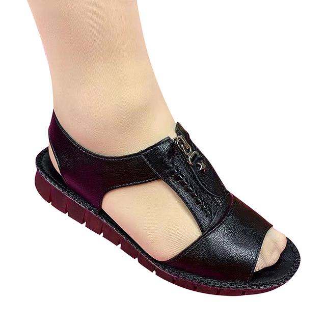 

Новые женские сандалии на молнии на плоской подошве из мягкой искусственной кожи, удобные сандалии, летняя повседневная обувь для мам, однотонные сандалии De Mujer 37 чёрный