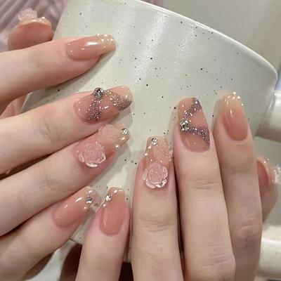 Gentle Girl Sweet Girl Nail Art Crystal Ice Through Camellia Pearl Glitter Wear Nail Fake Nail Tabletki do zdobienia paznokci