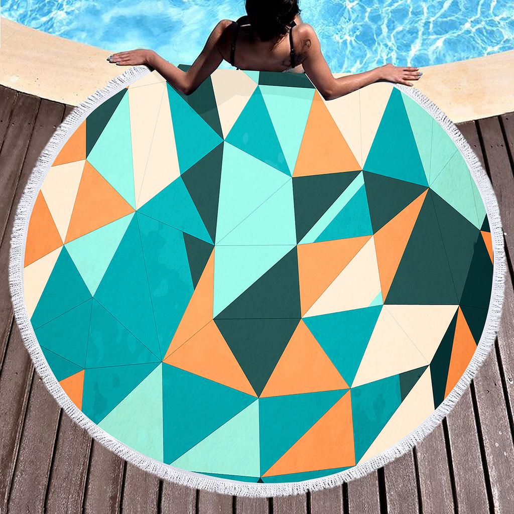 Marble Geometric Pattern Round Beach Towel, Soft Yoga Meditation Mat Picnic Rug Microfiber Lightweight Beach Towels for Boy Girl