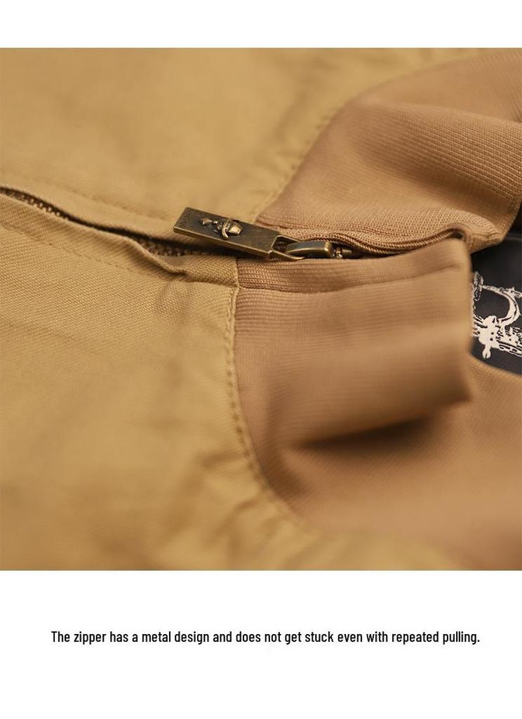 2025 Men's Khaki Embroidered Trench Coat: Spring/Autumn Military Style Bomber & Workwear Jacket