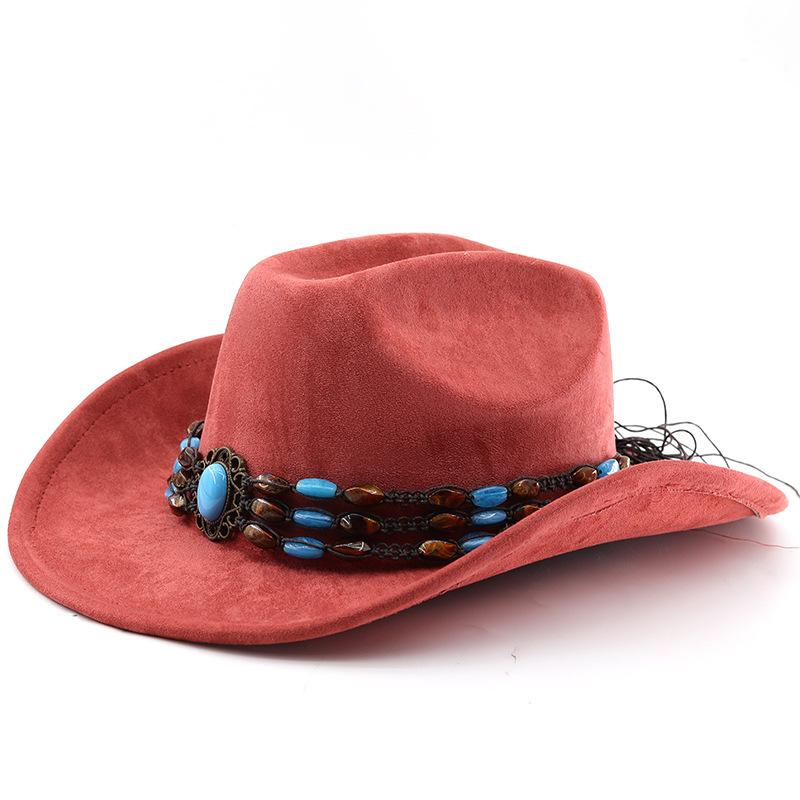 

Suede Horse Riding Western Cowboy Hat For Men And Women Outdoor Travel Hat With Rolled Brim Ethnic Style Top Hat Felt Hat brick червоний колір