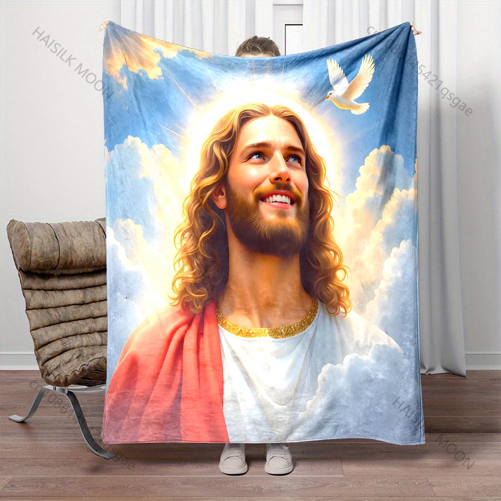 Christian God Jesus Print Blanket Warm Soft Fluffy Kids Adult Luxury Gifts for Sofa Bed Home Outdoor Travel Camping Blanket