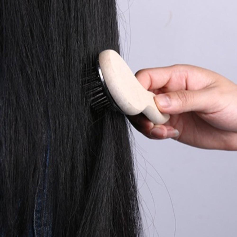 Wooden Handle Anti Static Steel Comb Detangling Hair Extensions Wig Brush  Household