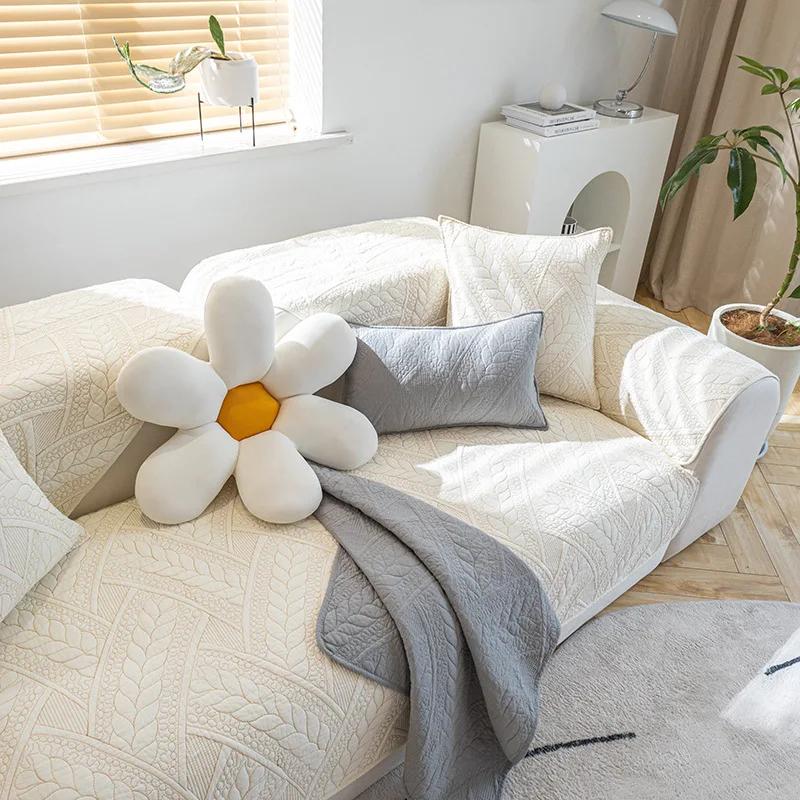 Four Season Universal Solid Color Sofa Mat Simple Quilted Comfortable Breathable Sofa Napkins Non Slip Dustproof Sofa Covers