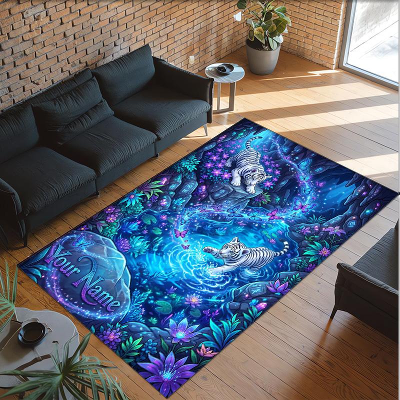 Covor de podea din catifea de cristal cu tematică de leopard, covor cald personalizat cu nume și text, decorațiune pentru casă