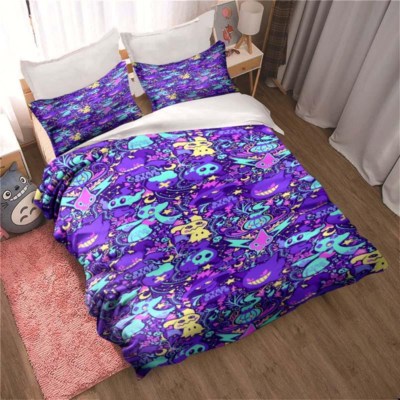 Gengar print bedding sets in various styles, 3-piece sets, extra-large pillowcases, adult bedspreads, bedroom bedding sets.