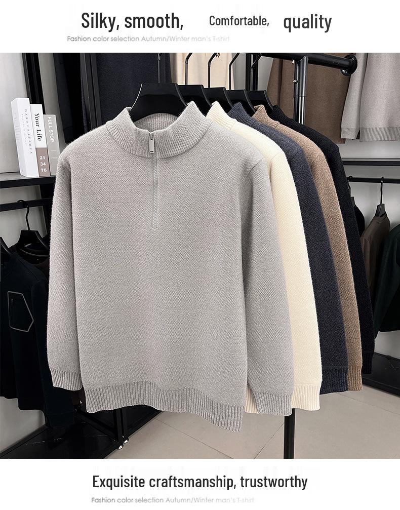 Herren Winter Chenille Pullover - Verdickter Halbhoher Kragen Reißverschluss - Warme Samtgefütterte Basisschicht