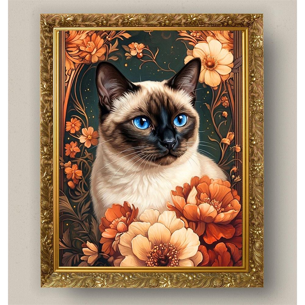 Stampe Floreali Vintage Ritratti di Animali Arte Botanica Cane e Gatto Poster Ritratti di Animali Floreali Vintage Illustrazione di Animali Pittura su Tela
