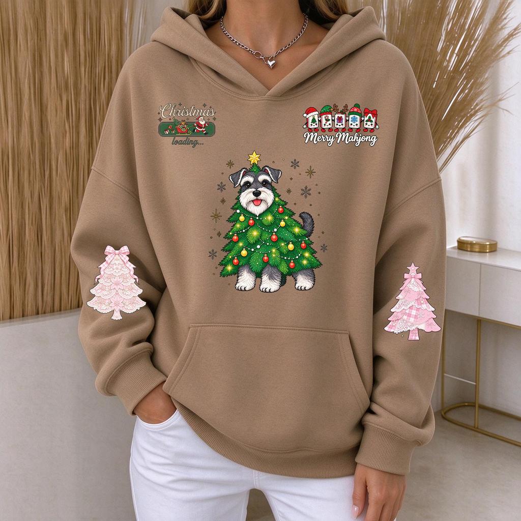 Women's Casual Christmas Print Long Sleeve Hoodie Sweatshirt for Holiday Wear