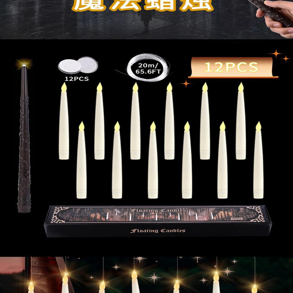 Floating Candles with Wand Remote 10pcs Magic Hanging Candles Flameless LED Taper Candle Remote Batt
