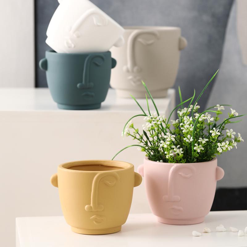 Creative Abstract Face Head Ceramic Flower Pot Home Plant Flower Pot Vase Irregular Portrait Flower Pot Crafts Home Decoration
