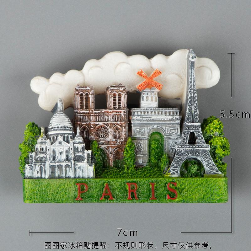 Louvren i Frankrike Prous harts 3D kylskåpsmagneter kylskåp med magnetiska klistermärken som souvenir för Eiffeltornet i Pa