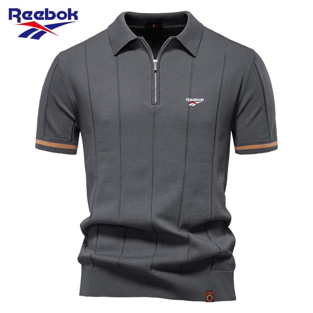 Reebok 2026 Spring/Summer Embroidered New Men's Business Casual Woolen Polo Shirt, Flip Collar Knitted Polo Shirt, Short Sleeve