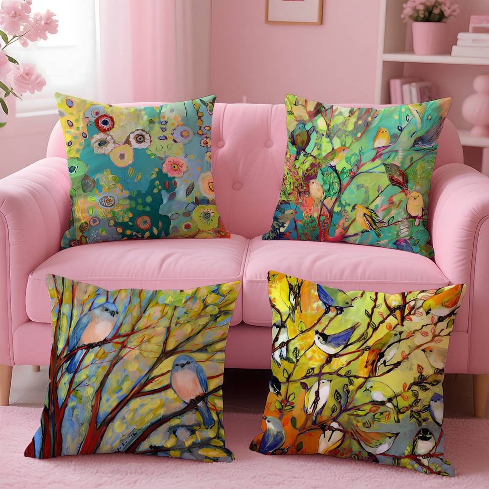 Abstract Paint Colorful Pillow Case Anti-dustmite Pillow Invisible Zipper Silky Short Plush Sofa Cushion Cover