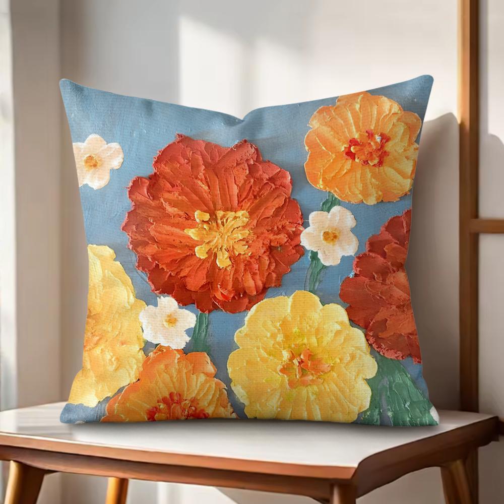 Ölgemälde Blumen Kissenbezug Natürlicher Leinen Bio-Stoff Beidseitiger Druck Sofakissenbezüge Heimdeko Geschenk