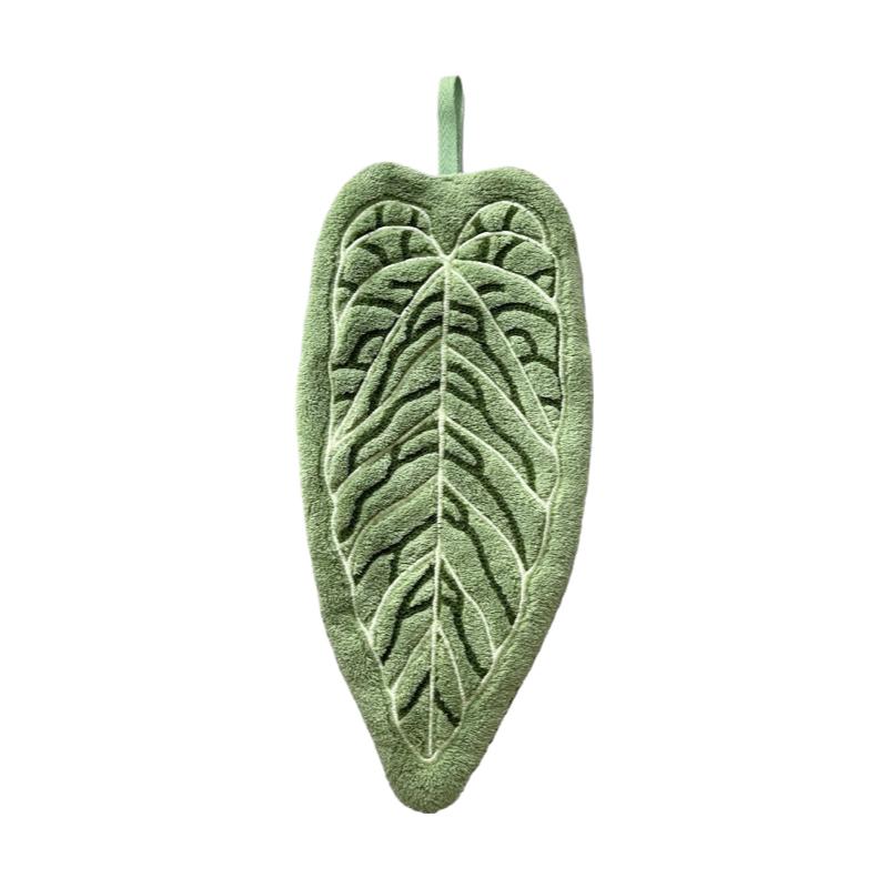 1Pc Coral Velvet Hand Towel, Plant Leaf Shape, Can Be Hung for Convenient Use,Superabsorbent,Kitchen and Bathroom Hand Towel