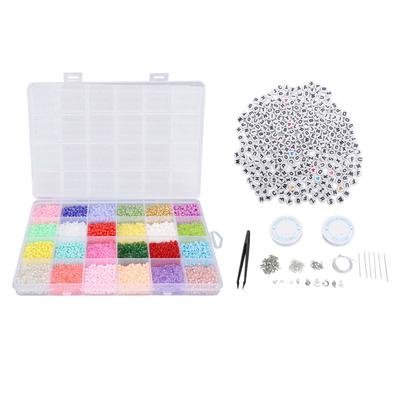 Round Glass Beads 3mm 24 Colors Pure Color Mixed Glass and Letter Beads Kit for Bracket Jewlery Making