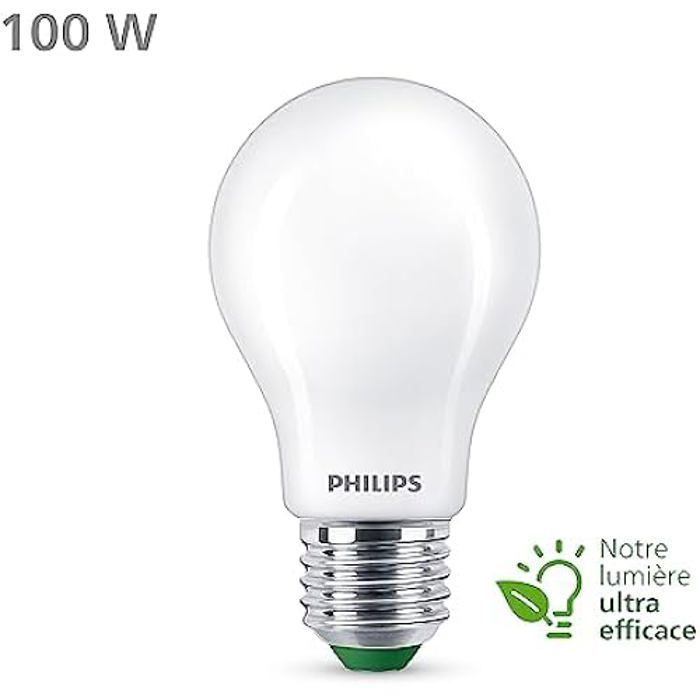 Philips ampoule LED Ultra Efficient Classe A, 100W, culot E27, blanc froid 4000K, dépolie, verre