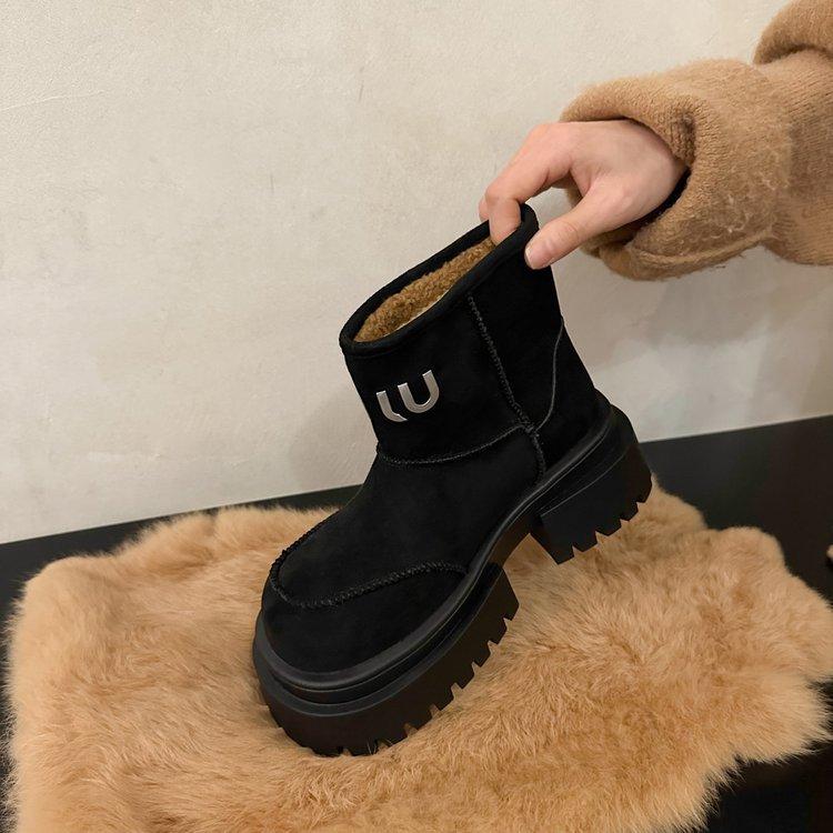 2025 Winter New Short Boots Platform Martin Boots Women's Boots Sleeve Versatile Fashion Cotton Shoes Velvet Thin Boots Tide