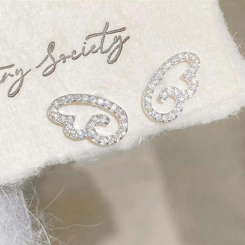 2 paia di orecchini geometrici cavi in cristallo lucido, orecchini a lobo con zirconi color argento a forma di ala alla moda per donna, squisiti gioielli, regali