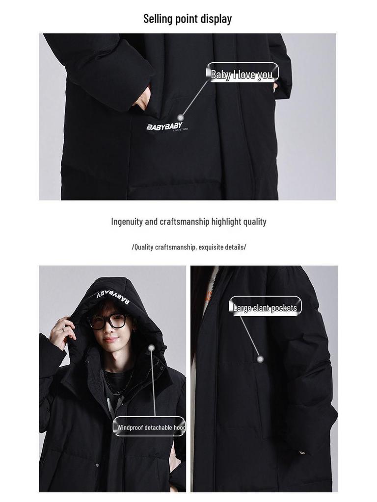 New Cross-Border Mid-Length Extreme Cold Couple Down Jacket: Trendy, Thickened Winter Outerwear for Men & Women