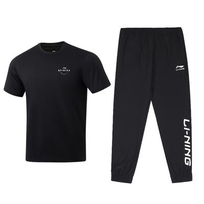 Lightweight Summer Quick-Dry Short Sleeve T-Shirt And Mid-Waist Cuffed Pants Casual Sports Set Men Sets Black ATSU817-1+AYKU909-1