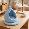 Cotton Bird Nest Hanging Parrot Bed, Winter Striped Plush Water Drop Shape Bed Cozy Cave with Removable Cushion, Cage Hammock for Budgerigar Cockatiel