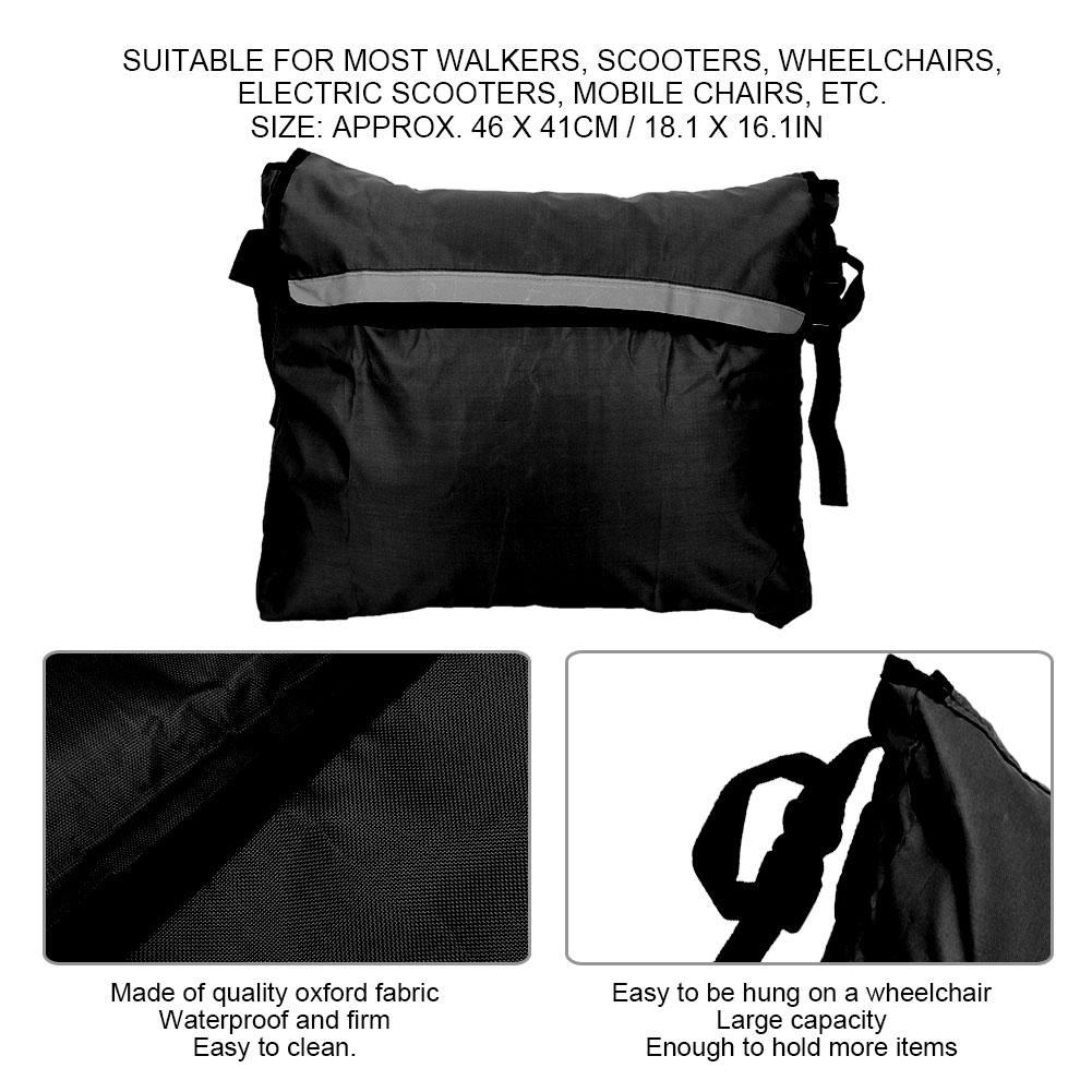 Wheelchair Storage Bag Walker Mobility Aids Waterproof Hanging Bag AccessoryBlack