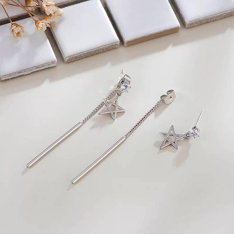Fashionable and Versatile Jewelry Rear Hanging Dual-purpose Earrings for Five-pointed Star Tassel Earrings for Women