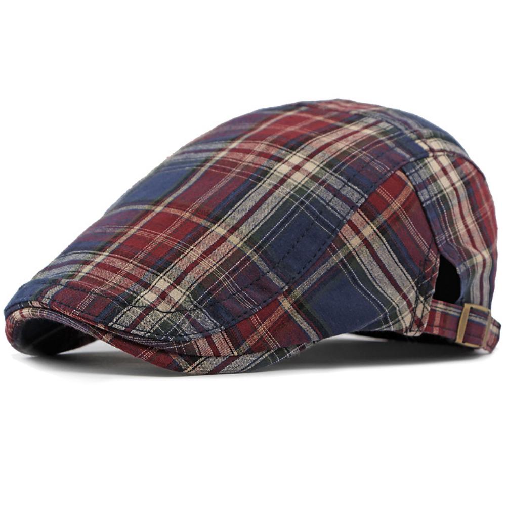 HT4376 Berets Men Women Vintage Plaid Beret Cap Male Female Adjustable Flat Cap Retro Spring Summer Cap Beret Hats for Men Women