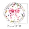Nuovo Set di Stoviglie per Festa di Compleanno a Tema Fiori Rosa: Include Tovaglia, Piatti e Stendardi.