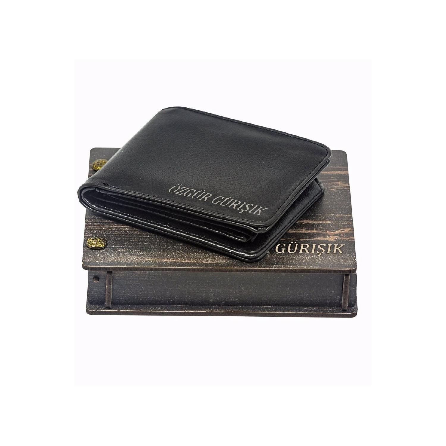 

Leather Men s Wallet With Personalized Name And Wooden Box 0 чёрный