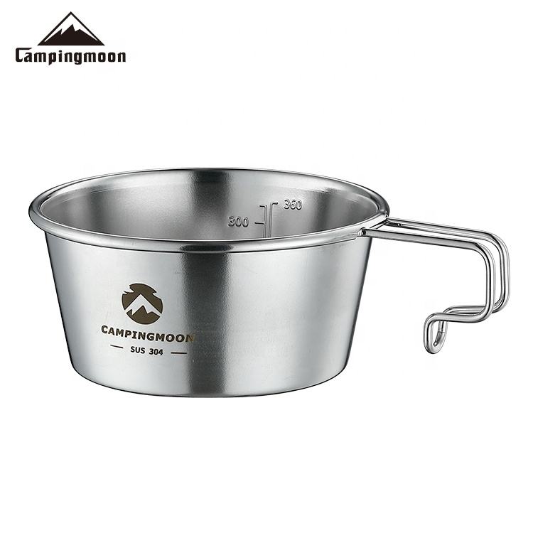 CAMPINGMOON Sierra Bowl for Picnic Woodland 450ml Folding Handle Pure 304 Stainless Steel Outdoor Camping Cookware