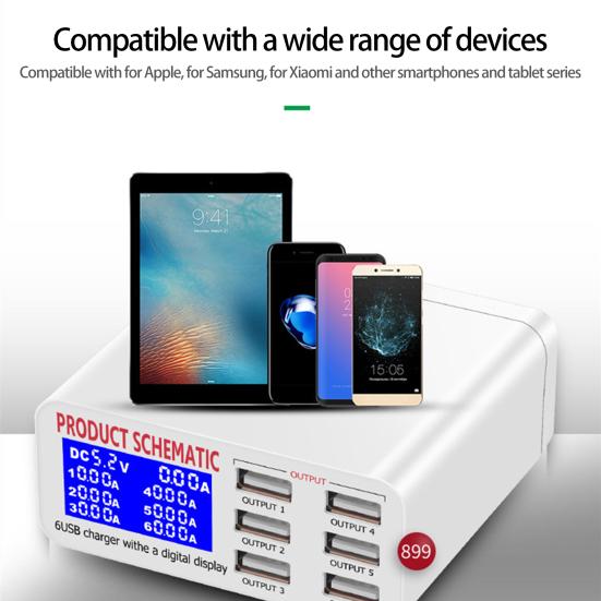 

USB-зарядное устройство для телефона. Цифровой дисплей. Защита от перегрузки. Стабильный выход. Защита от короткого замыкания. Высокая совместимость. Быстрая зарядка. Зарядная станция для телефона.