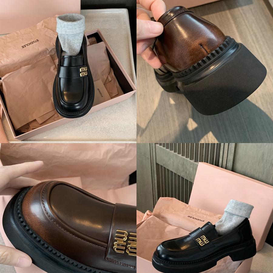 Ovčí kůže~ hroznová matka miu vysokoškolský styl lenivá osoba jeden pedál kovová přezka mokasíny dámské platformové britské malé kožené boty