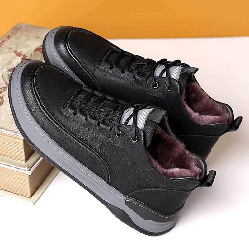 Scarpe da lavoro invernali da uomo in vera pelle nuova, casual da esterno, antiscivolo, in velluto caldo, scarpe in pelle, scarpe casual in cotone e velluto da uomo
