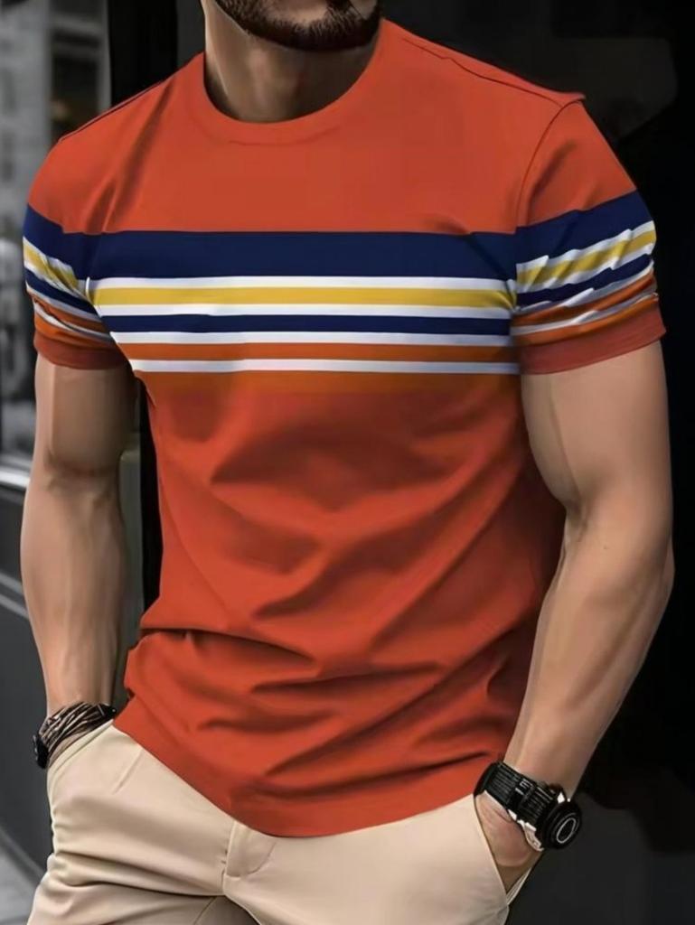 Fashion Men's T-Shirt Striped Pattern Short Sleeve Tee Summer Striped 3D Print Street Trend Simple Oversized Casual T-Shirt Men