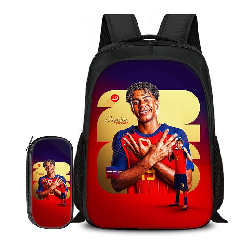 3-delige set met Rugzak met Voorvak M-Mbappe Leren, Reizen Voetbalster Draagtassen, Etui, Sport Schooltassen