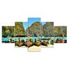 Thailand Beach Island Boat Tours Scenery 5 Piece Five Panel Wall Canvas Print Modern Art Poster Home Decor Gift For Him For Her