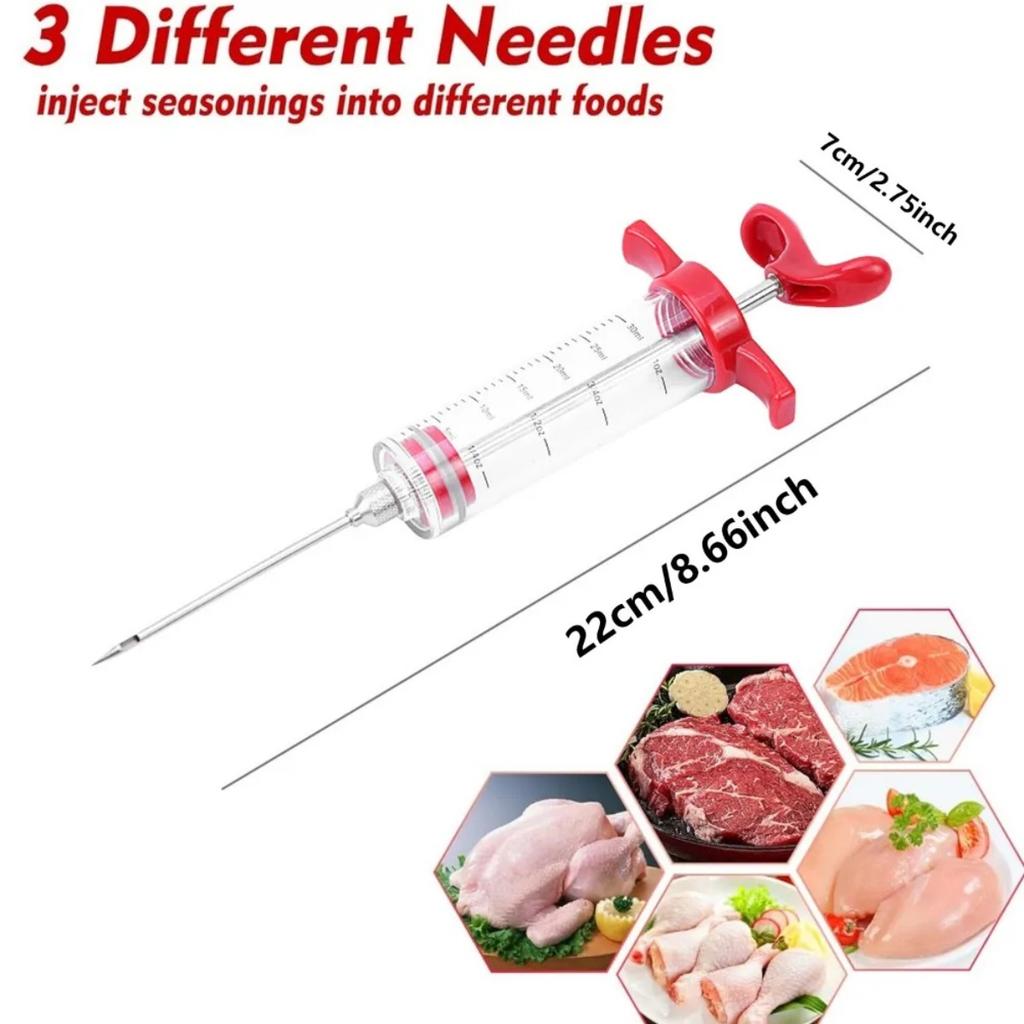 Fleischspritze, Barbecue-Marinadenspritze, Fleischnadel aus Edelstahl, Truthahn-Barbecue mit 3 Marinaden-Injektionsnadeln