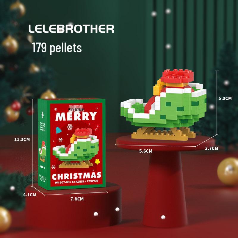 Christmas Lego-Compatible Building Blocks: Assembled Tree, Reindeer, and Santa Ornaments