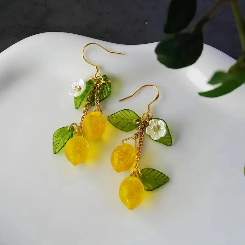 1 Pcs Cute and Exquisite Resin Lemon Flower Pendant Necklace Earrings, Simple and Versatile, Fruit Collarbone Chain, Neck Chain