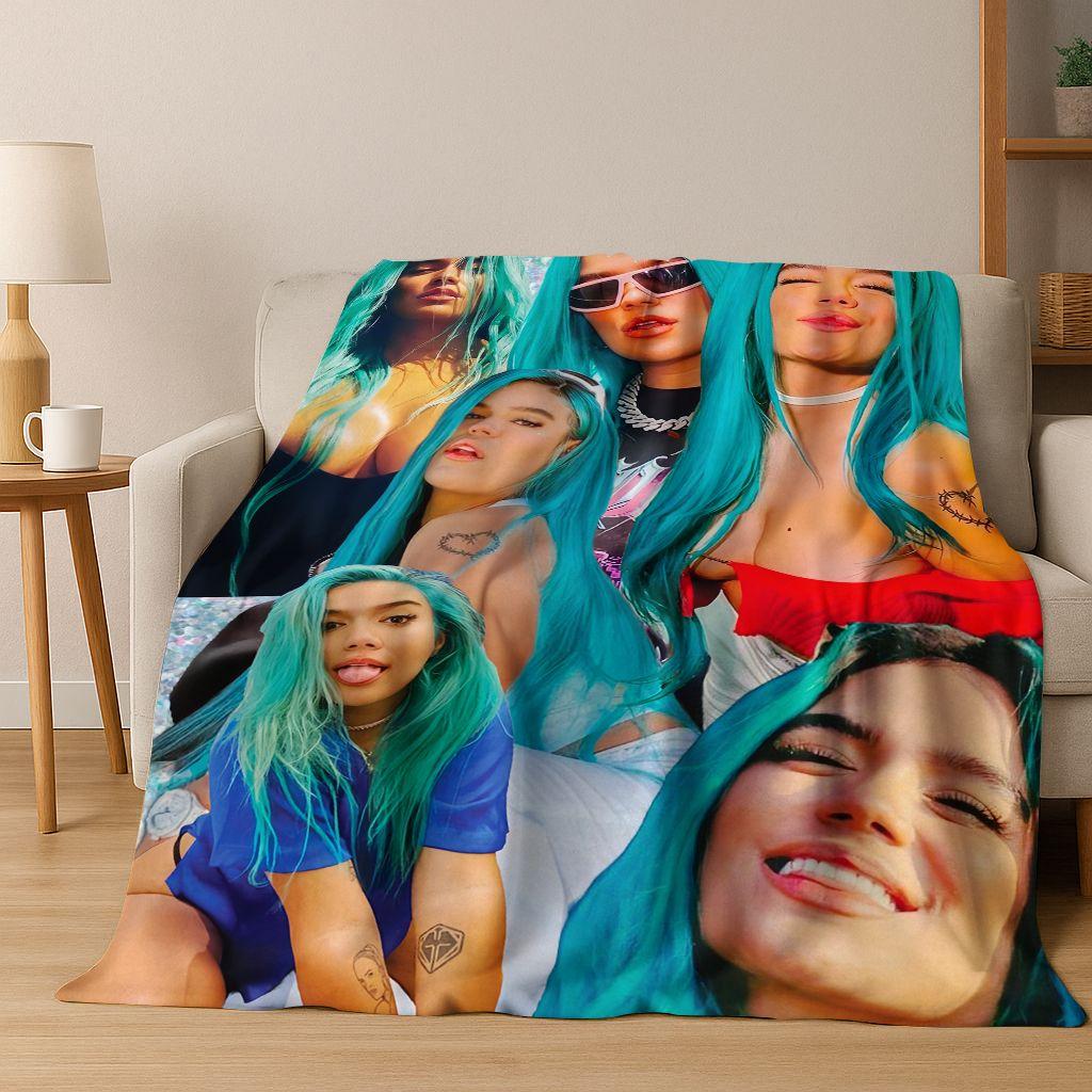 3D Karol G Singer Carolina G Art Flannel Blanket,Cozy Soft Throw Blanket for Home Bedroom Bed Sofa Picnic Office Cover Gift