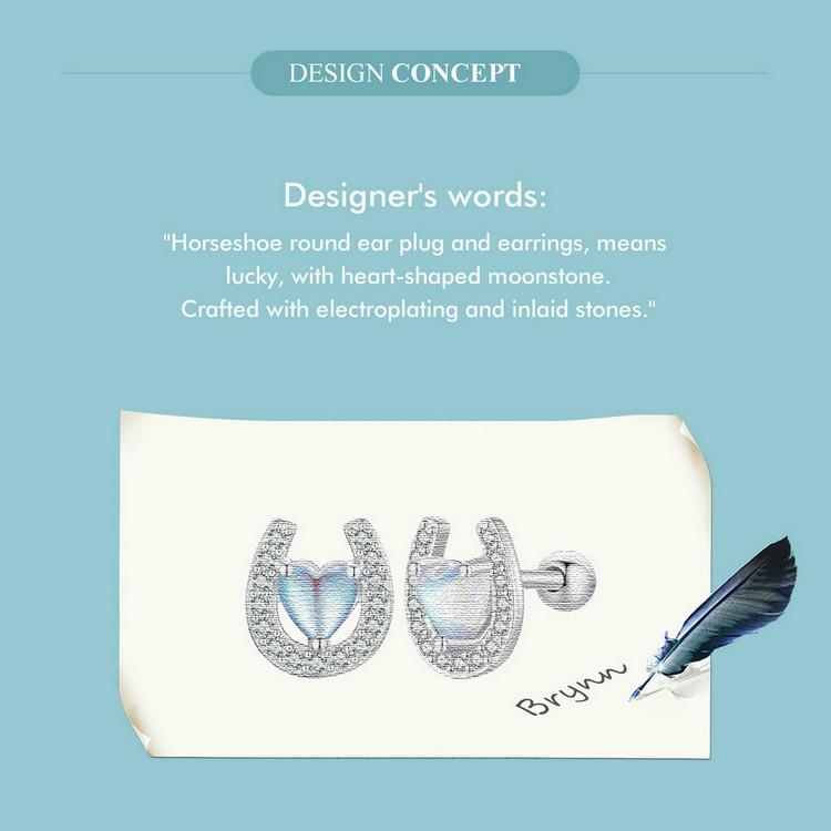WOSTU Dop rotund pentru urechi și cercei din argint 925, în formă de piatră de lună, potcoavă, bijuterii pentru femei