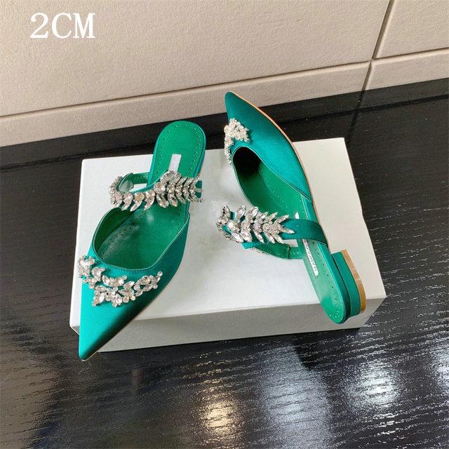 Fashion Couture! French Pointed Flat Sandal Rhinestone Goddess Fan Niche Design Sense High Heel Half Drag